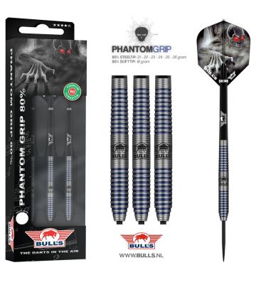 Bull's Phantom grip 80% Tungsten steeltip dartpijlen set 22gr.