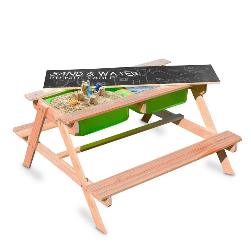 Kinderpicknicktafel 3-in-1 zand & watertafel met krijtbord