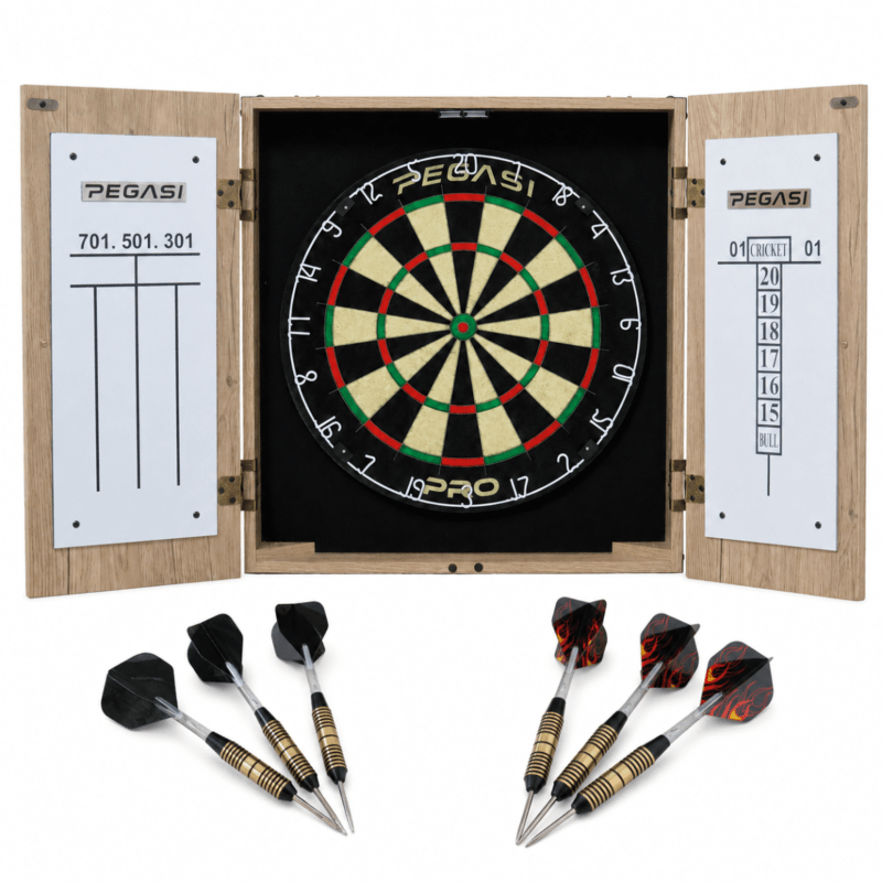 Pegasi dartbord cabinet set Oak