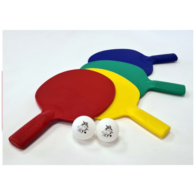 Tafeltennis batjes, set van 4 bats en 2 ballen